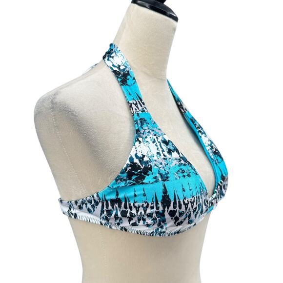 Becca NWT Blue Printed Removable Cups Wirefree Halter Tie Bikini Top - Picture 2 of 6